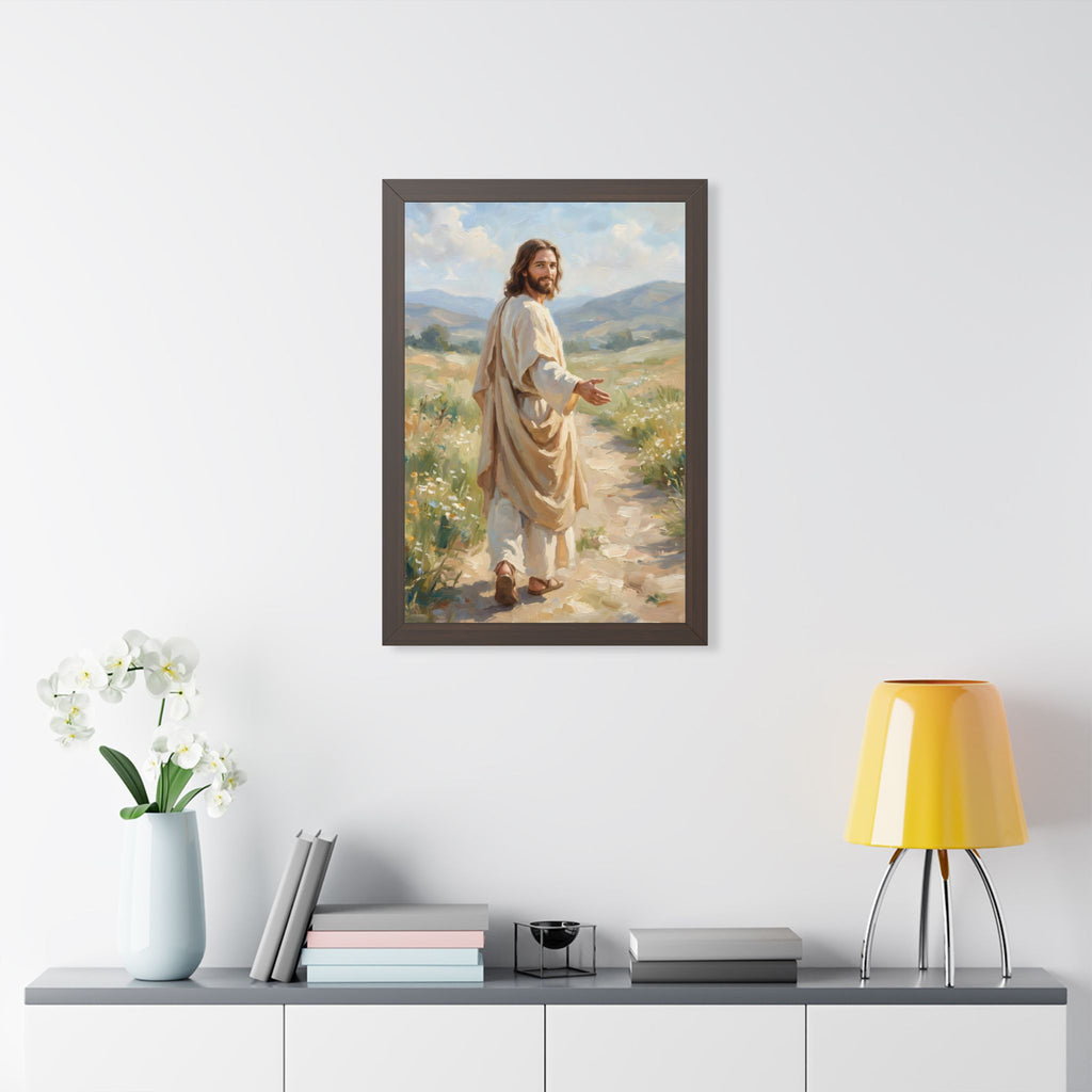 Framed Jesus Walking Wall Art | Follow Jesus Christian Art