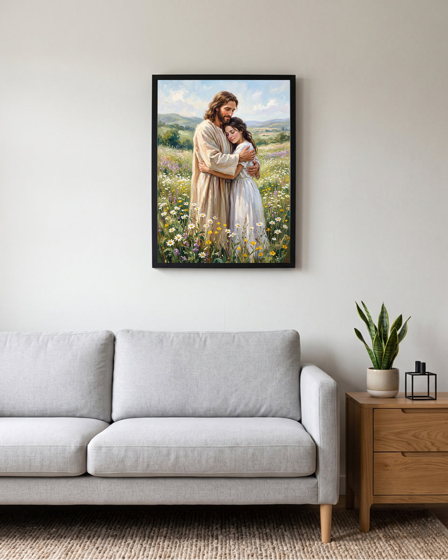 digital print, christian wall art, printable wall art, jesus wall art, jesus wall decor, jesus christ portrait, jesus digital art, religious digital print,Jesus Embracing Woman Wall Art | Christian Love Art