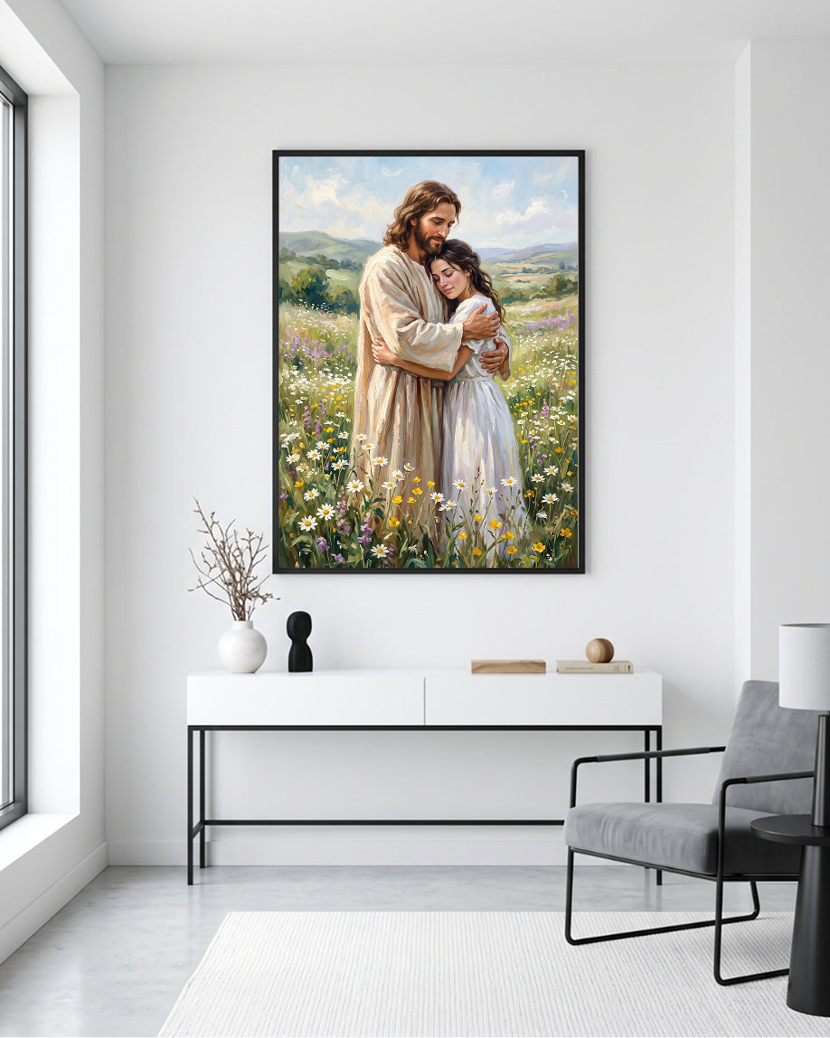 digital print, christian wall art, printable wall art, jesus wall art, jesus wall decor, jesus christ portrait, jesus digital art, religious digital print,Jesus Embracing Woman Wall Art | Christian Love Art