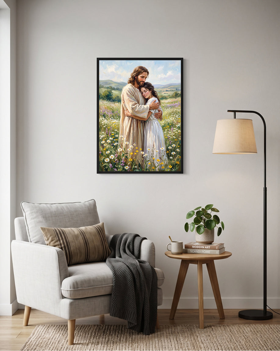 digital print, christian wall art, printable wall art, jesus wall art, jesus wall decor, jesus christ portrait, jesus digital art, religious digital print,Jesus Embracing Woman Wall Art | Christian Love Art