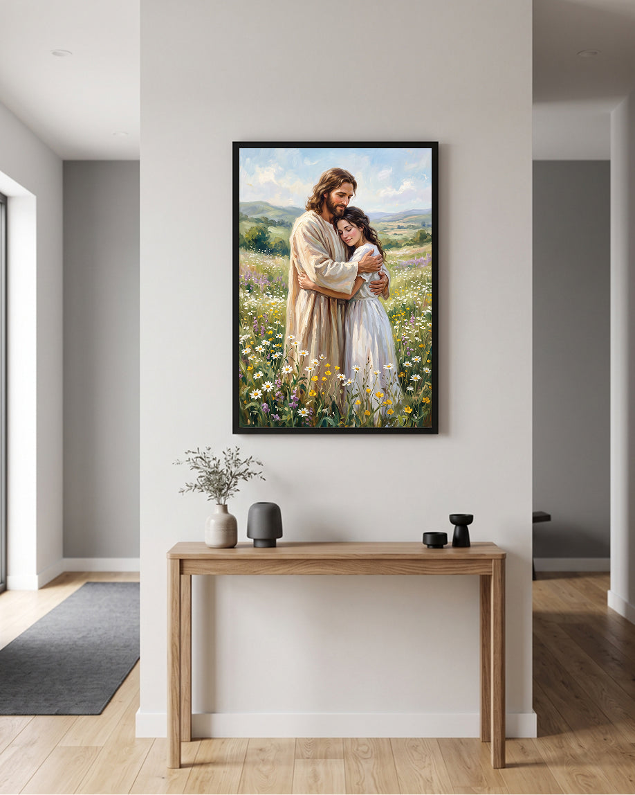 digital print, christian wall art, printable wall art, jesus wall art, jesus wall decor, jesus christ portrait, jesus digital art, religious digital print,Jesus Embracing Woman Wall Art | Christian Love Art