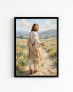 jesus wall art, framed jesus art, christian wall art, religious wall decor, jesus walking art, christian home decor, jesus print, faith wall art, christian gift, religious artwork, framed religious art, jesus meadow art
