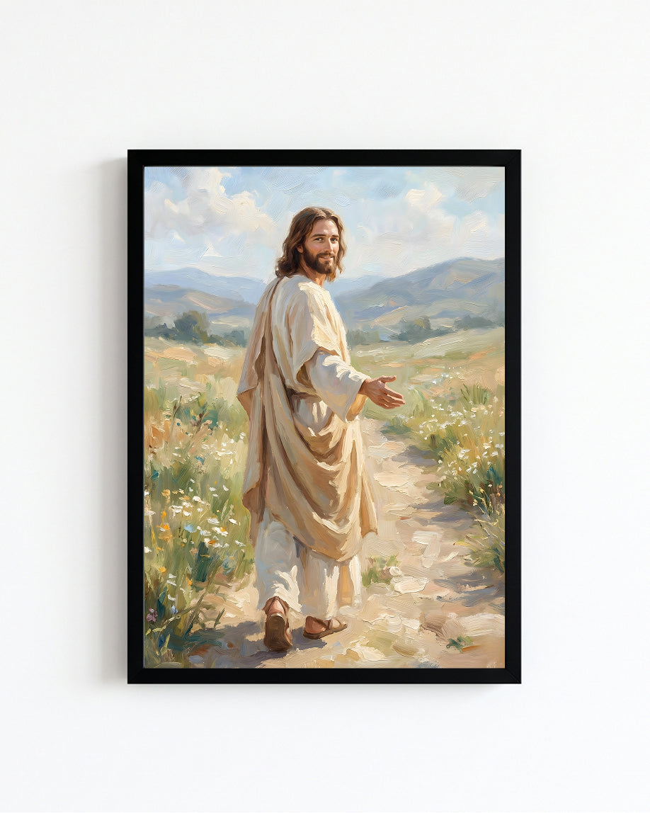 jesus wall art, framed jesus art, christian wall art, religious wall decor, jesus walking art, christian home decor, jesus print, faith wall art, christian gift, religious artwork, framed religious art, jesus meadow art
