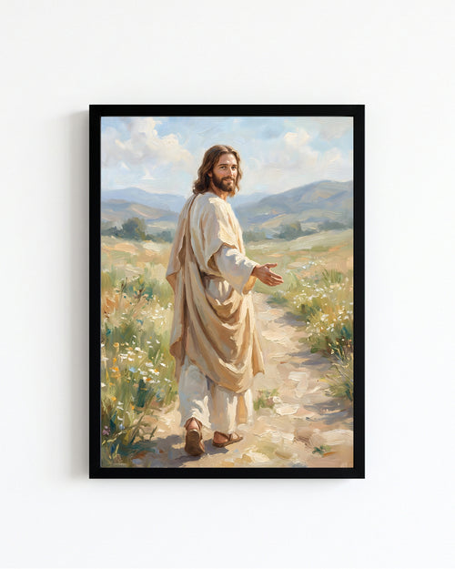 jesus wall art, framed jesus art, christian wall art, religious wall decor, jesus walking art, christian home decor, jesus print, faith wall art, christian gift, religious artwork, framed religious art, jesus meadow art
