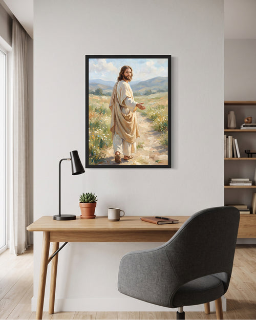 Framed Jesus Walking Wall Art | Follow Jesus Christian Art
