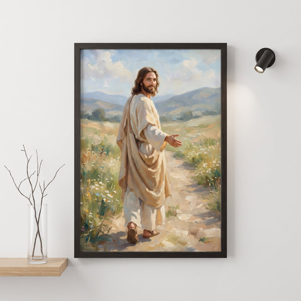 Framed Jesus Walking Wall Art | Follow Jesus Christian Art