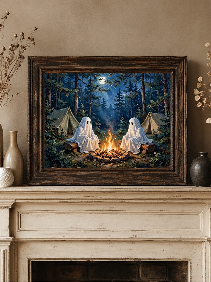 Halloween Ghost Wall Art | Spooky Campfire Printable Art