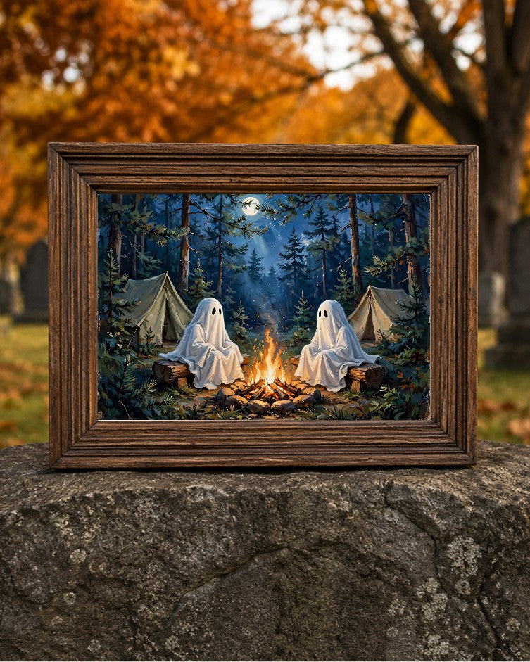 halloween ghost art, halloween wall art, spooky wall art, ghost printable, halloween printable, halloween decor, spooky home decor, ghost wall art, halloween digital download, printable halloween art, halloween campfire, spooky printable, fall halloween decor
