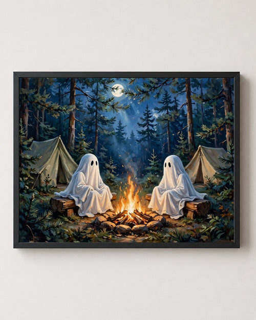 halloween ghost art, halloween wall art, spooky wall art, ghost printable, halloween printable, halloween decor, spooky home decor, ghost wall art, halloween digital download, printable halloween art, halloween campfire, spooky printable, fall halloween decor
