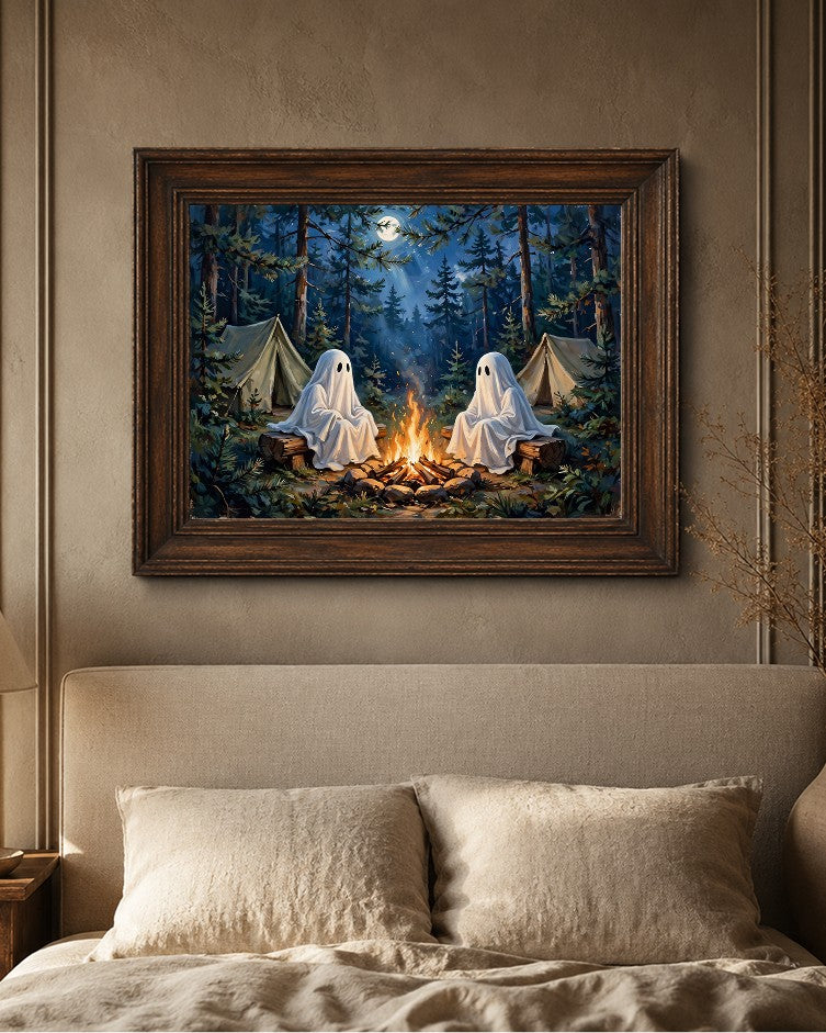 halloween ghost art, halloween wall art, spooky wall art, ghost printable, halloween printable, halloween decor, spooky home decor, ghost wall art, halloween digital download, printable halloween art, halloween campfire, spooky printable, fall halloween decor
