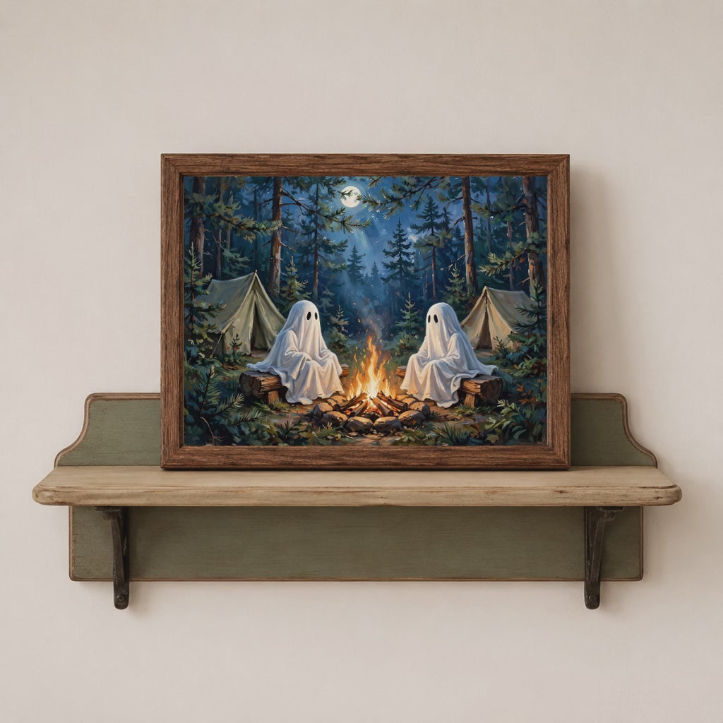 Halloween Ghost Wall Art | Spooky Campfire Printable Art